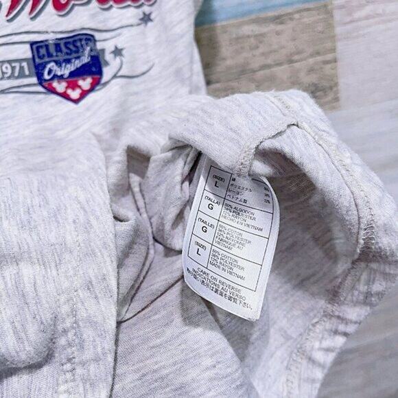 WALT DISNEY WORLD V Neck Graphic Tee Gray Mickey Mouse CottonWomens Large - Picture 5 of 5